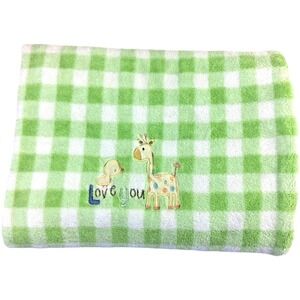 Carters Just one Year Baby Green White Gingham Giraffe Duck Love You Blanket